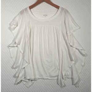 Wonderly Womens L White Kimona Sleeve Cotton Blend Gathered Tunic Blouse Top